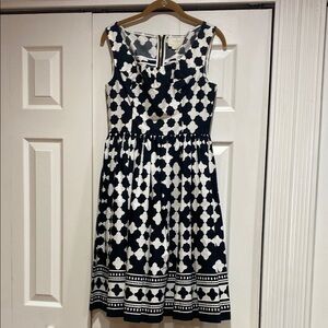 Kate Spade Navy and White Patterned Midi Dress